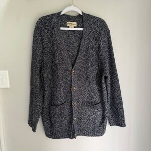 Orton Brothers Cardigan Sweater VTG Blue White Marled Knit Grandpa Pockets Large